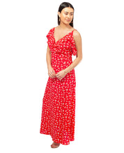 HIRE RED RUFFLE MAXI DRESS