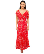 HIRE RED RUFFLE MAXI DRESS