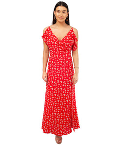 HIRE RED RUFFLE MAXI DRESS