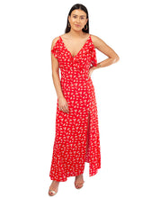 HIRE RED RUFFLE MAXI DRESS