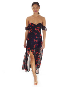 Hire Black Floral Off The Shoulder Midi Dress | Hirestreetuk.com