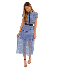 Rent dress | Blue lace ruffle midi dress | Hirestreetuk.com