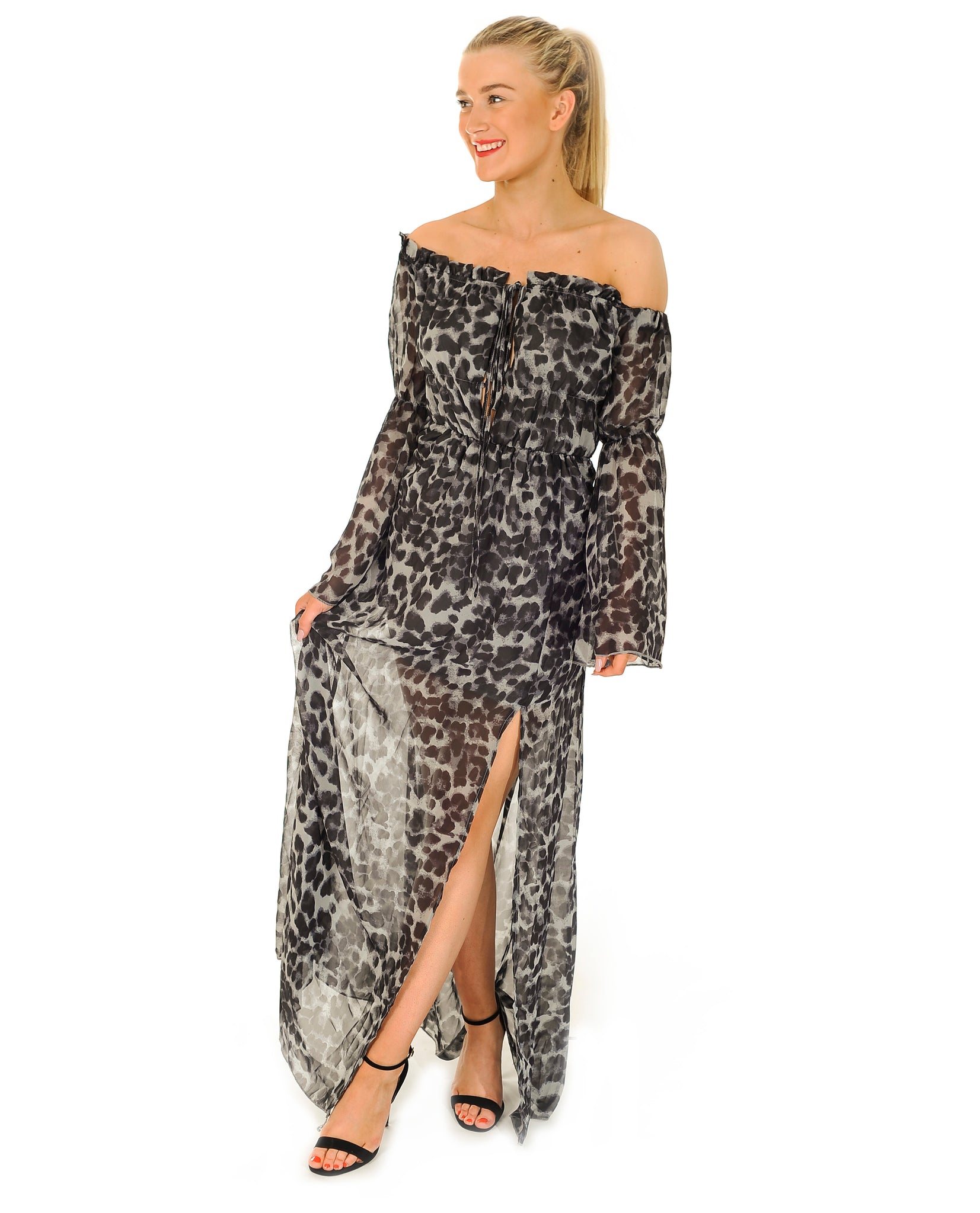 Grey leopard outlet print maxi dress