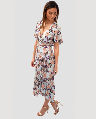 HIRE SEVEN WONDERS PURPLE FLORAL MAXI WRAP DRESS 8