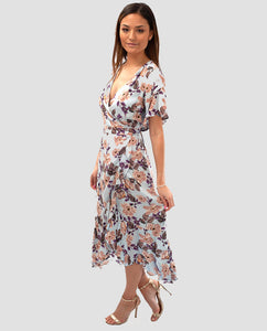 HIRE SEVEN WONDERS PURPLE FLORAL MAXI WRAP DRESS 8