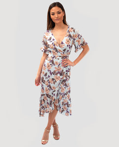 HIRE SEVEN WONDERS PURPLE FLORAL MAXI WRAP DRESS 8